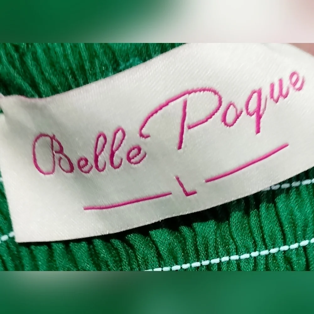 Belle Poque Emerald Green Off Shoulder Midi Dress Puff Sleeve Size L NWT